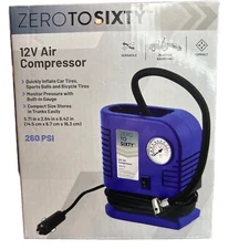 ZeroToSixty 12V Air Compressor 260 PSI Tire Inflator Portable Car Pump Gauge