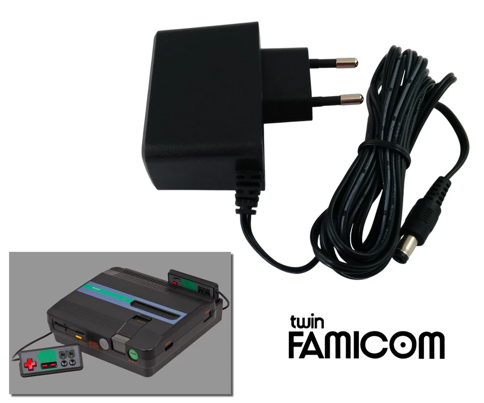 RETRO GAME SUPPLY Power Supply for Sharp Twin Famicom - 2m Cable - EU Plug - AC Adapter PSU