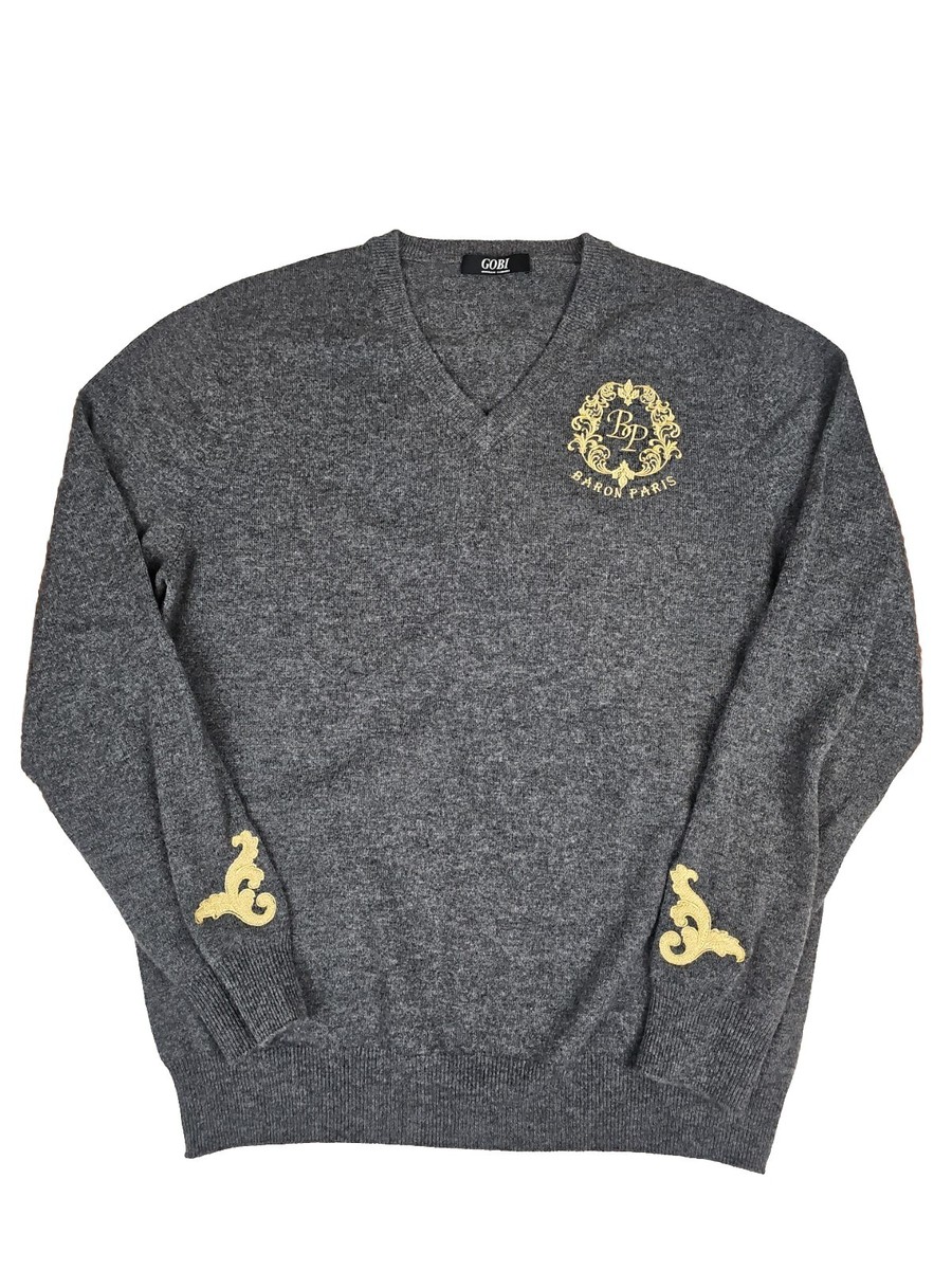 GOBI Mongolian Cashmere Sweater Gray Embroidered Baron Paris Size