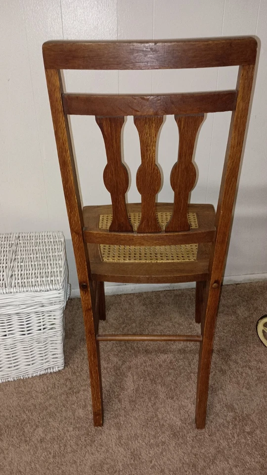 Antiguo asiento de caña de mimbre tocador de madera sin brazos silla de mesa peldaños ~raro~ Foto 3 de 4