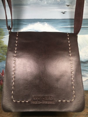 COUTERIER PARIS   FRENCH Satchel Tote Crossbody Purse Brown Faux Leather Travel