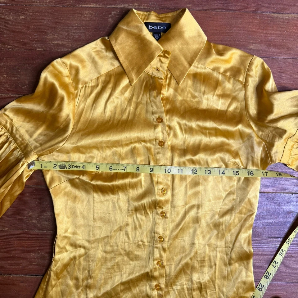 Vtg Y2K BEBE Gold Satin Puff Sleeve  Career Blouse Silk Top Fairy Girlcore XS - Image 4 of 4