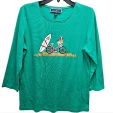 Karen Scott Women's Green Christmas Shirt Whimsy Fun NWT Size Medium