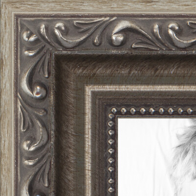 ArtToFrames 1.25'' Custom Poster Frame Silver Black with Beads Wood 4562 Large