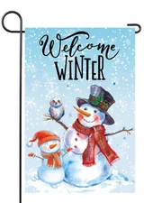Welcome Winter Snowman Garden Flag 12x18 Inch Double Sided for Yard Decor