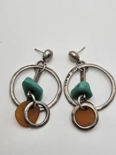 Uno De 50 Silver Tone Faux Turquoise Modern Pierced Dangle Earrings