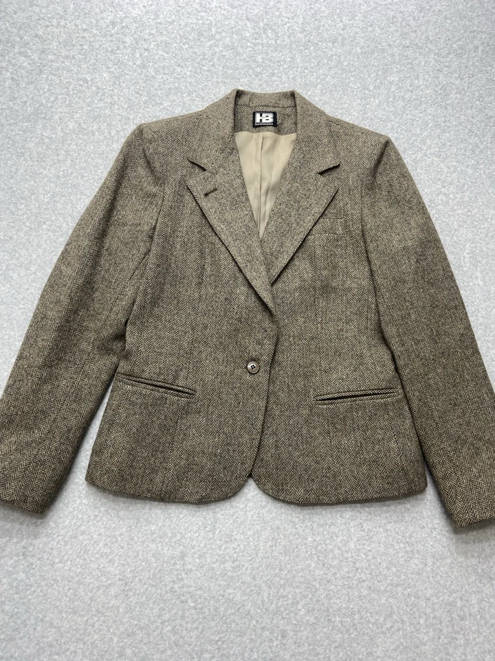Blazer Harve Benard para mujer mediano 8 lana pura espiga tweed botón único Foto 2 de 4