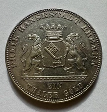 1 Thaler 1863 Bremen Victory Thaler 50 J Liberation of Germany Silver Coin (1386)
