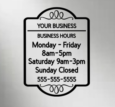 Business Hours Custom Sign Personalized Store Text Vinyl Decal Window Sticker
