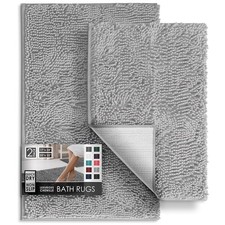 Hearth Harbor Bathroom Rugs, Chenille Bath Mat - 17 x 24 20 x 32, Silver
