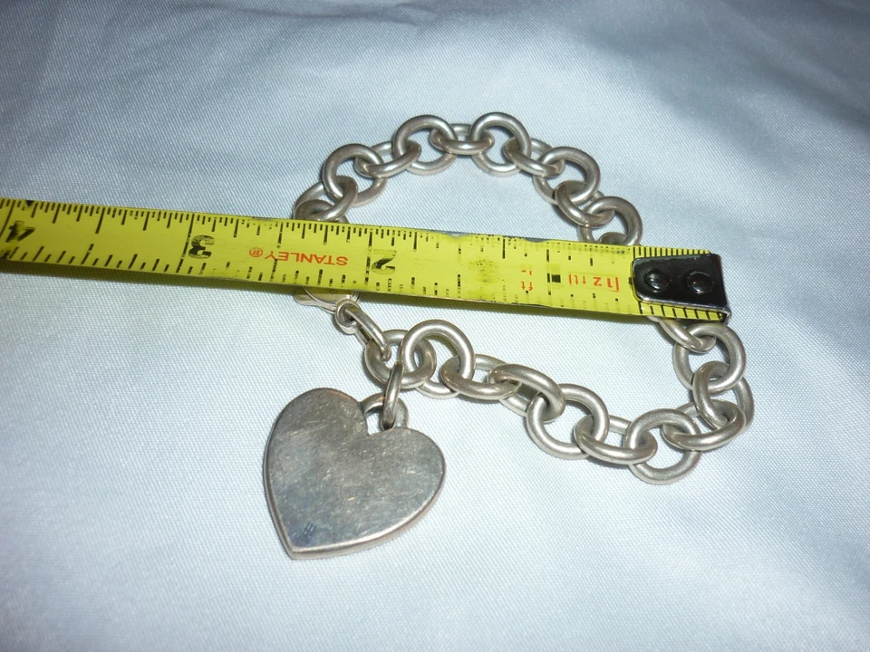 RETIRED James Avery Sterling Silver Classic Cable Bracelet Heart Charm 7" 36g - Image 3 of 4