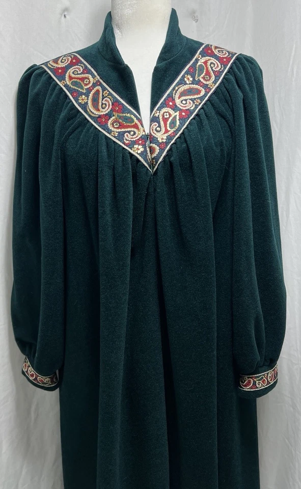 Bata de terciopelo Vanity Fair vintage años 80 abrigo cachemir cremallera larga verde mujer talla pequeña Foto 4 de 4
