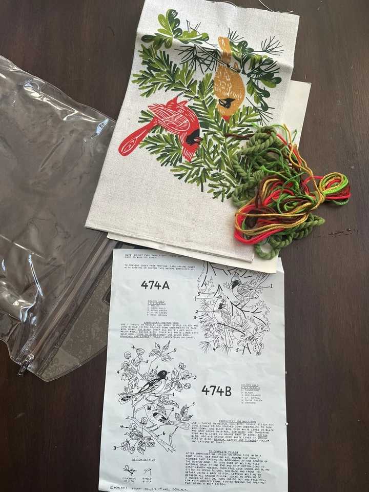 Kit de Funda de Almohada Pintura con Agujas Crewel Creativa de Colección 474A Cardinals Nuevo de Lote Antiguo Foto 3 de 4
