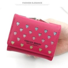 Wallet Rose Leather Heart Glitter Tri fold Wallet Card Case Children's Wallet