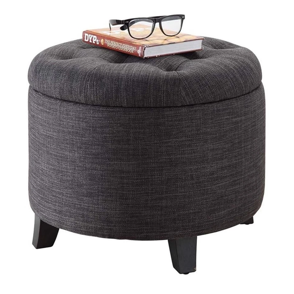 Convenience Concepts Designs4Comfort Round Ottoman in Gray Fabric - Image 4 of 4