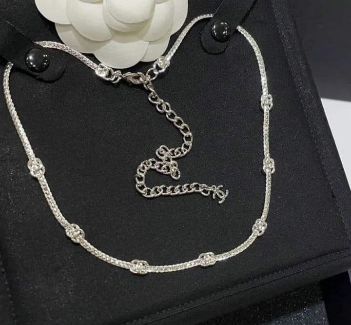 Chanel CC Logo Silver Metal Choker Necklace Used thumbnail 3