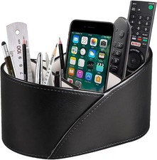 PU Leather TV Remote Control Holder W/ 3 Compartments Bedside Table Remotes