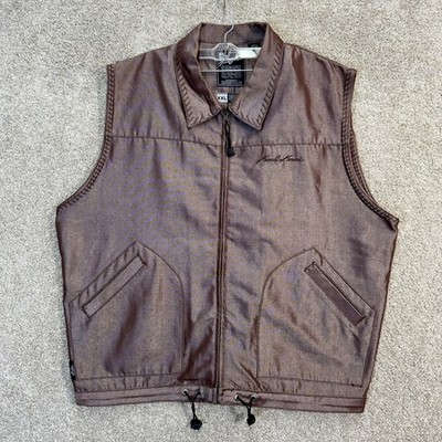 Kani Jeans Mens Vest XXL Brown Metallic Zipper Pockets Embroidered Logo Casual