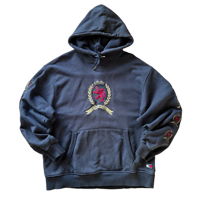 Tommy Hilfiger Lion Crest Hoodie blau M - L Retro Ralph Lauren Vintage Style