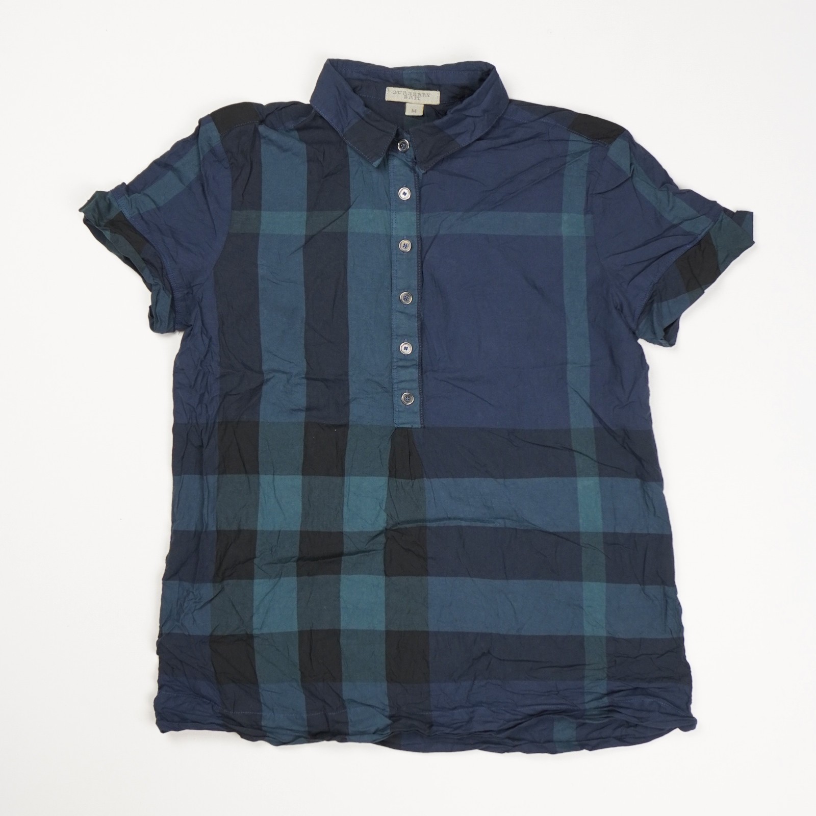 Burberry Brit Women's 1/2 Button-Down Blouse M Blue Plaid