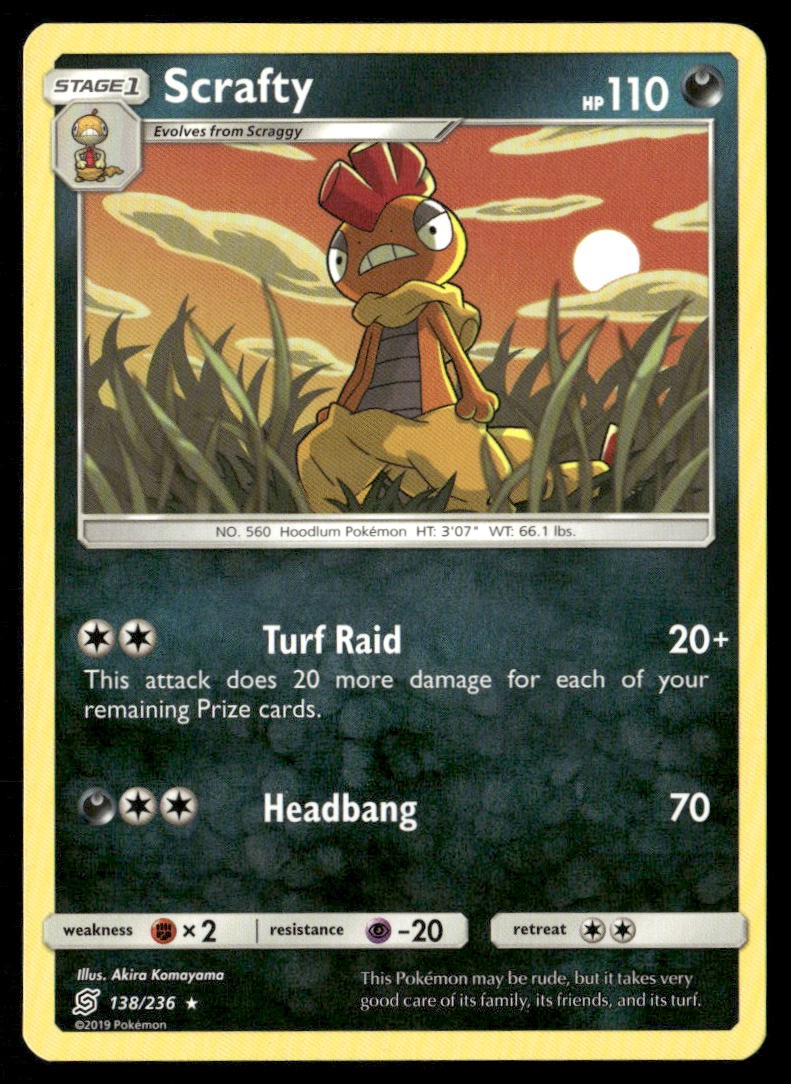 Scrafty Unified Minds 138/236 Rare Pokemon Near Mint