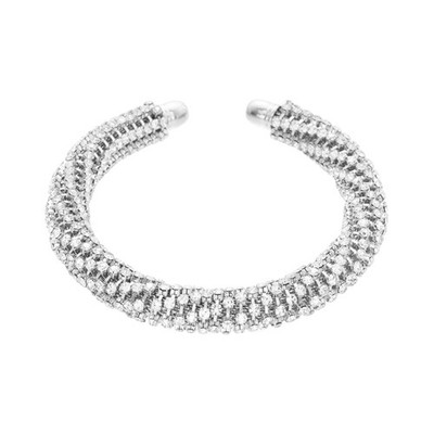 Sparkling Rhinestones Round Open Bangle Adjustable Bracelet for Women Girls