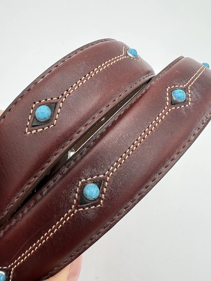 Cody Turquoise Onyx Brighton 棕色皮革绿松石石口音腰带 42 M40655 — 第 4/4 张图片