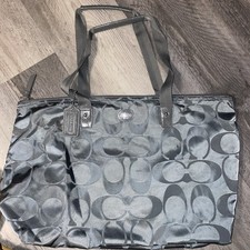 Coach Large Solid Black Logo Print Getaway Travel Weekender Tote Bag