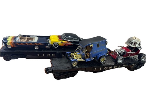 2x Lionel 6424 Flatcar con Tom Daniel Show Rod Cars y más | Zustand: Used