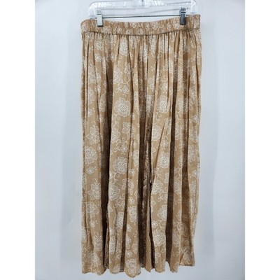 White Stag Woman 4X Floral Print Tan Maxi Skirt Elastic Waist Boho Chic 