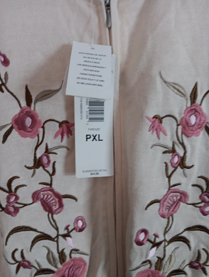 Rena Rowan Women's Petite PXL Zip Embroidered Silk Blend Cardigan Ivory - Image 4 of 4