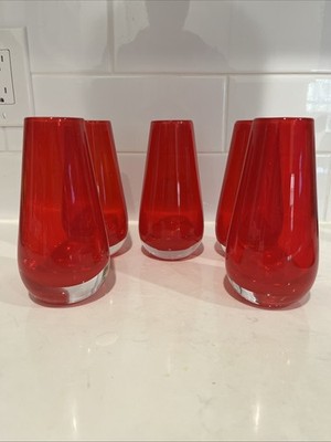 LSA International hand blown red crystal bud vases, originally produced in