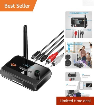 Long Range Bluetooth 5.3 Receiver for RCA/AUX - Easy Setup & Automatic Reconnect