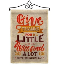 Give Thanks Burlap Garden Flag Fall Thanksgiving Turkey Pumpkin 13x18.5
