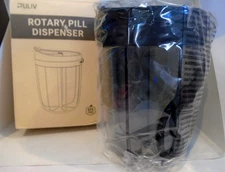 Puliv Large Rotary Medication Pill Dispenser 6 Compartments w Labels Black /Gray