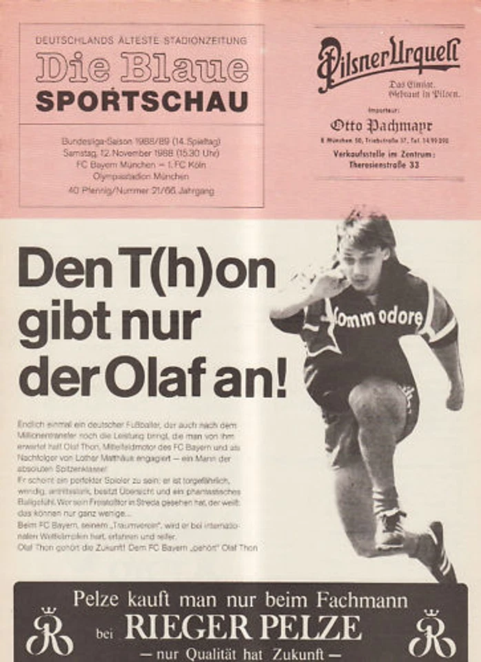 BL 88/89 FC Bayern Munich - 1. FC Cologne (Bleu), 12.11.1988 - Photo 1/1