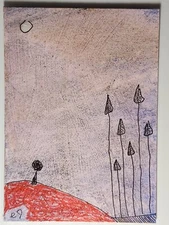 e9Art ACEO man on red hill outsider art brut naive