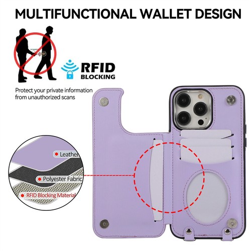For iPhone 16 15 Pro Max 14 13 12 11 Strap Leather Wallet Card Ring Stand Case - Picture 4 of 36