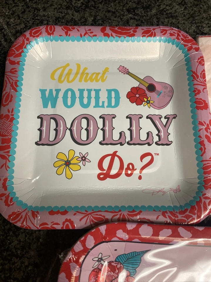 Platos y servilletas florales para cena y aperitivo de fiesta Dolly Parton música country Foto 3 de 4