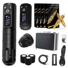 Wireless Tattoo Pen Kit Coreless Motor with 2400mAh Battery 80pc Mixed Cartridge