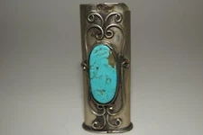 Vintage Turquoise Silver Lighter Holder / Cover / Case