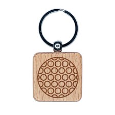 Golf Ball Outline Sport Engraved Wood Square Keychain Tag Charm