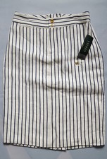 LAUREN RALPH LAUREN CREAM NAVY STRIPE WOMEN 100 LINEN SKIRT SIZE 2 MSRP 159