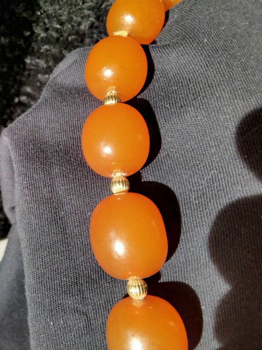 Collier Ancien En Ambre Et Or 18K – Poids 112g, Pièce Vintage Unique, Parfait état