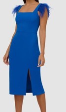 Aidan by Adrianna Papell Womens Blue Square -Neck Sheath Dress Size 14