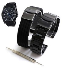 Pack of 2 Steel  Silicone Black Replacement Watch Band For Bulova 98B142 C97770