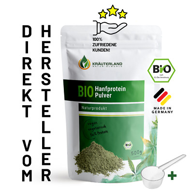 KRÄUTERLAND Hanfprotein 500g Bio Pulver Eiweiß 50% Vegan Naturrein high Protein 