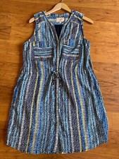 Skies are Blue Sleeveless Shift Dress Womens L Print V Neck Button Front Pockets