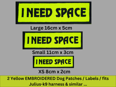 2 Yellow EMBROIDERED Dog Patches / Labels / fits Julius-k9 harness & similar usa