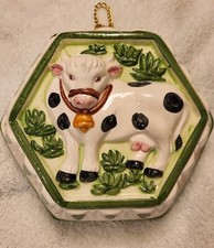 Vintage Cow Ceramic Wall Hanging Cow Decor - Green accents